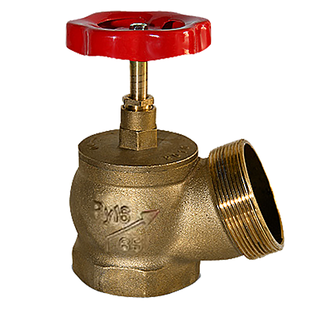 Клапан пожарный латунный Ду=65 угловой 125° (муфта-цапка) P=1,6 Мпа