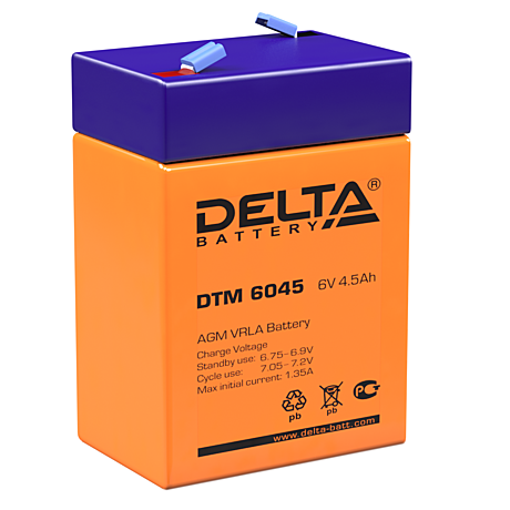 Аккумулятор 6В 4,5 Ач Delta DTM
