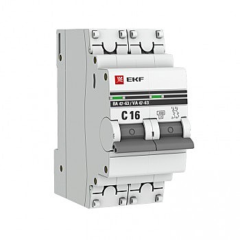 Автоматический выключатель ВА 47-63, 2P 16А 4,5kA C (MCB4763-2-16C-PRO) EKF PROxima