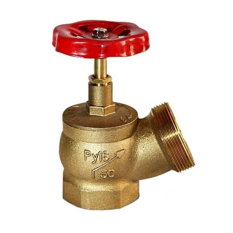 Клапан пожарный латунный Ду=50 угловой 125° (муфта-цапка) P=1,6 Мпа